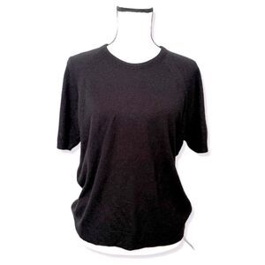 NWT Designers Originals Luxelon Womens Black Round Neck Short Sleeve Sweater